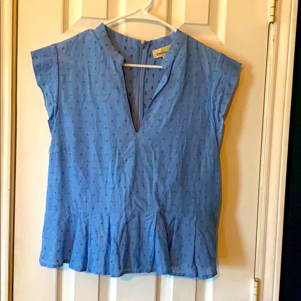 Anthropologie Swiss dot ruffle blouse